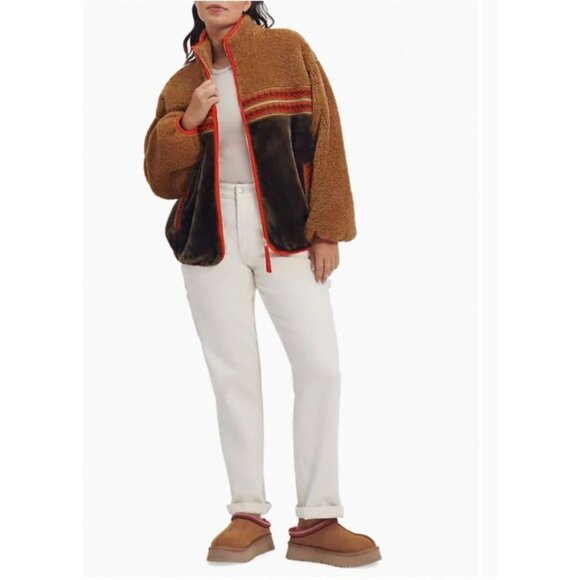 UGG Marlene Sherpa Jacket Heritage Braid Size Medium - Picture 4 of 10